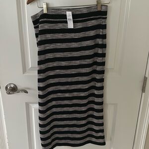 LOFT NWT Striped Black & Tan Maxi Skirt Size Medium